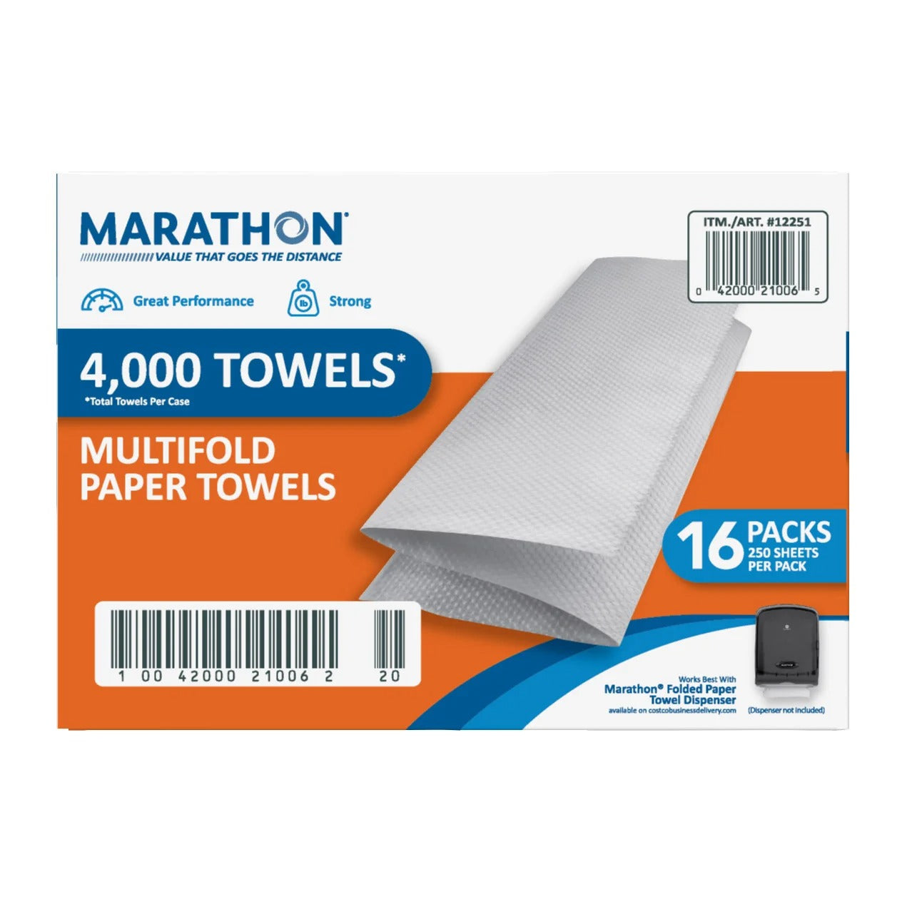 Marathon Paper Towels, Multifold, 1-Ply, 250 Sheets, 16-count