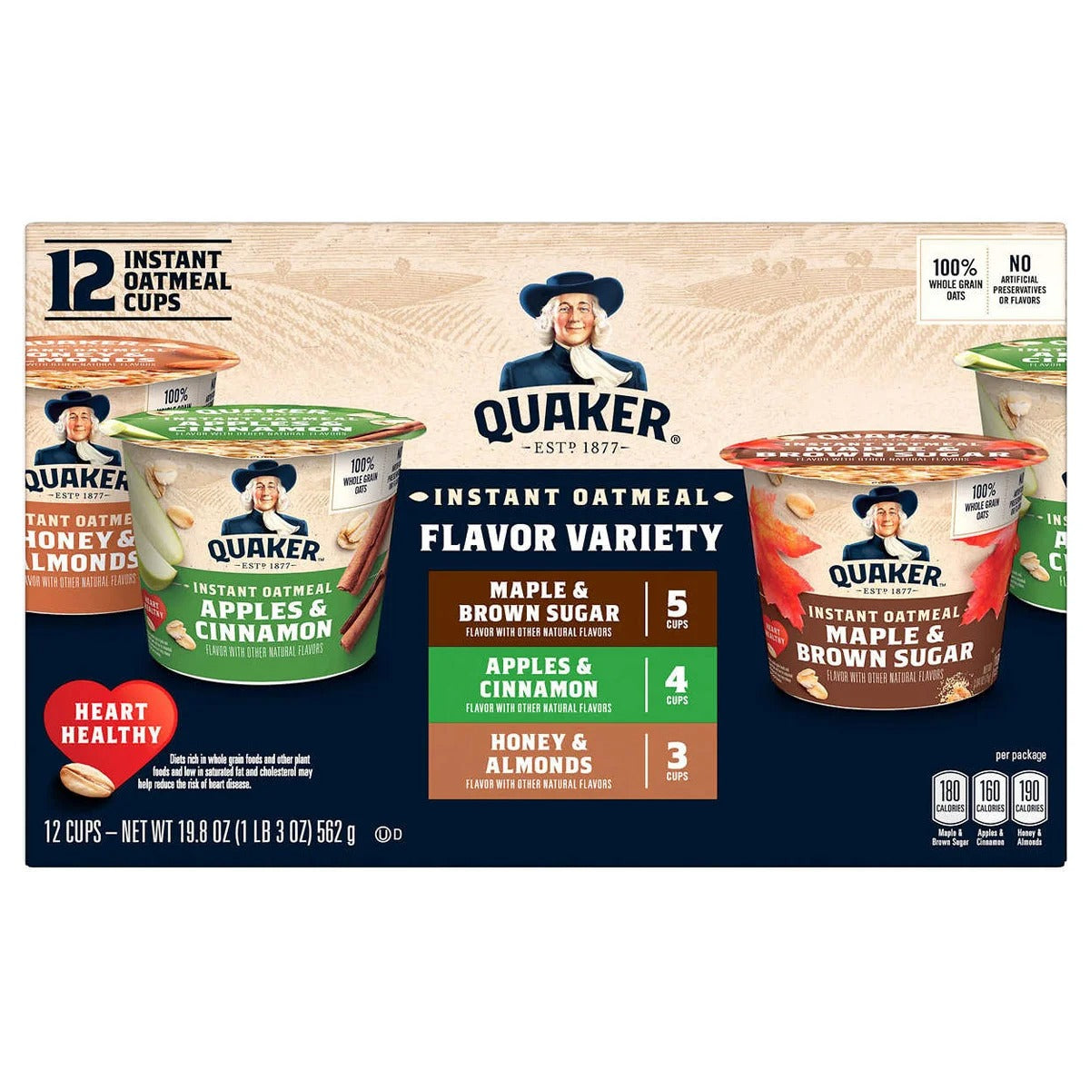 Quaker Instant Oatmeal Cups, Variety Pack, 19.8 oz., 12-Count