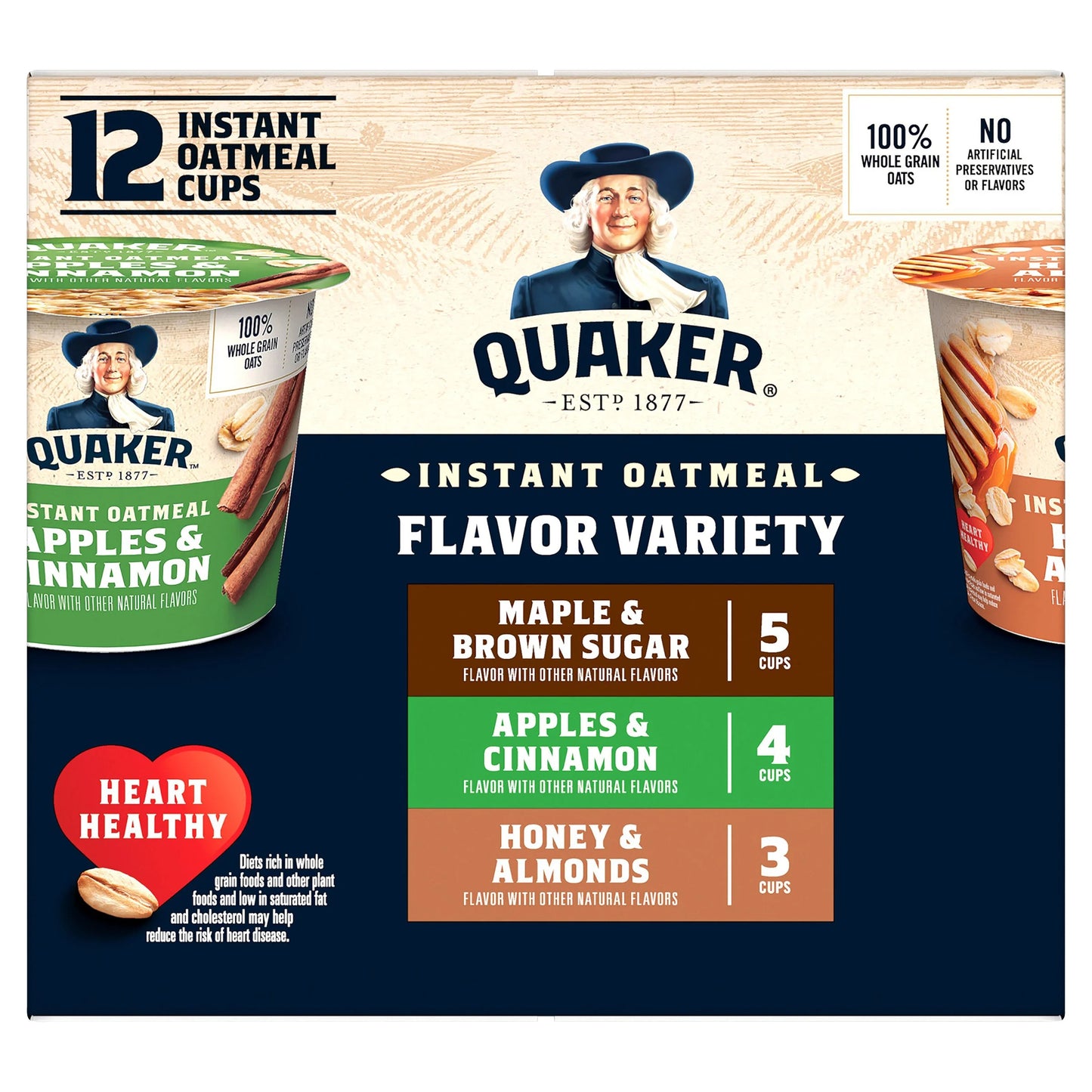 Quaker Instant Oatmeal Cups, Variety Pack, 19.8 oz., 12-Count