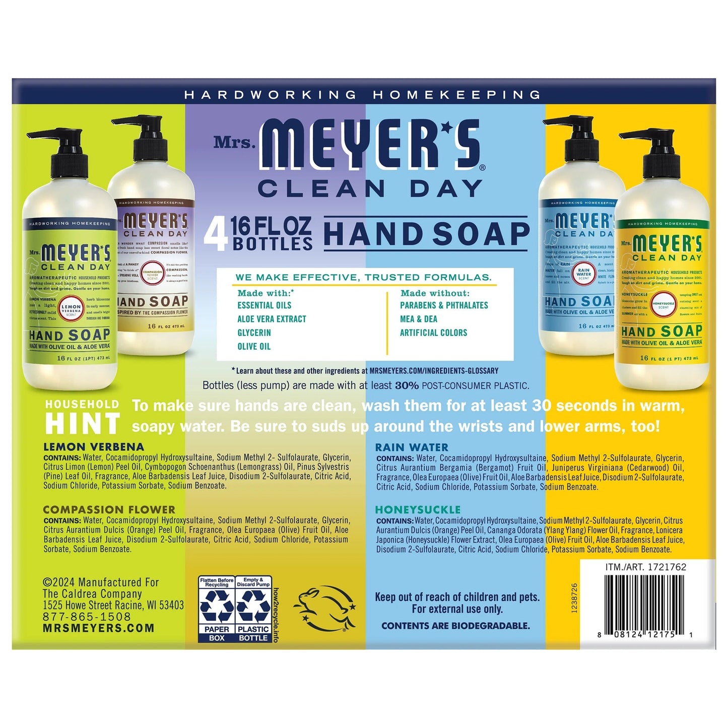 Mrs. Meyer's Clean Day Hand Soap, 16 fl oz, 4-pack