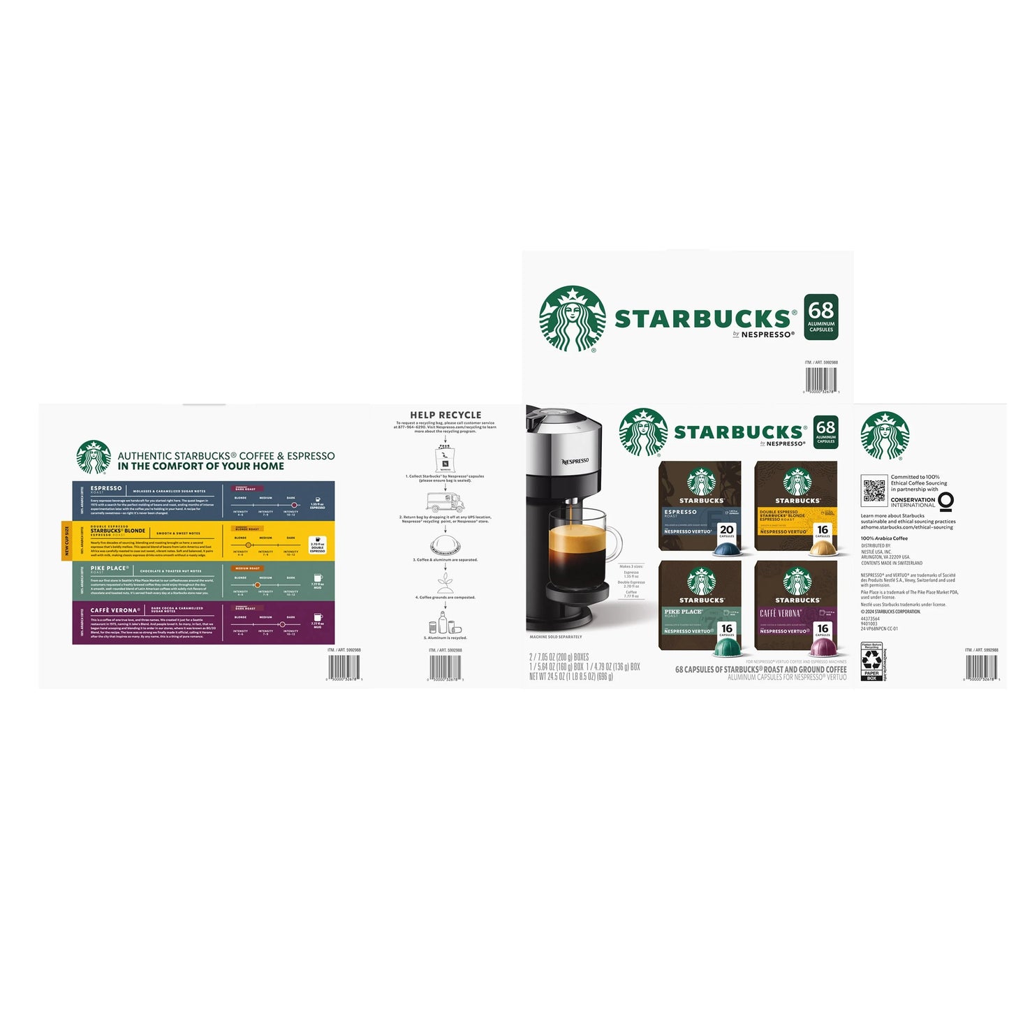 Starbucks by Nespresso Capsules for Nespresso Vertuo Machines, 68 ct. Variety Pack