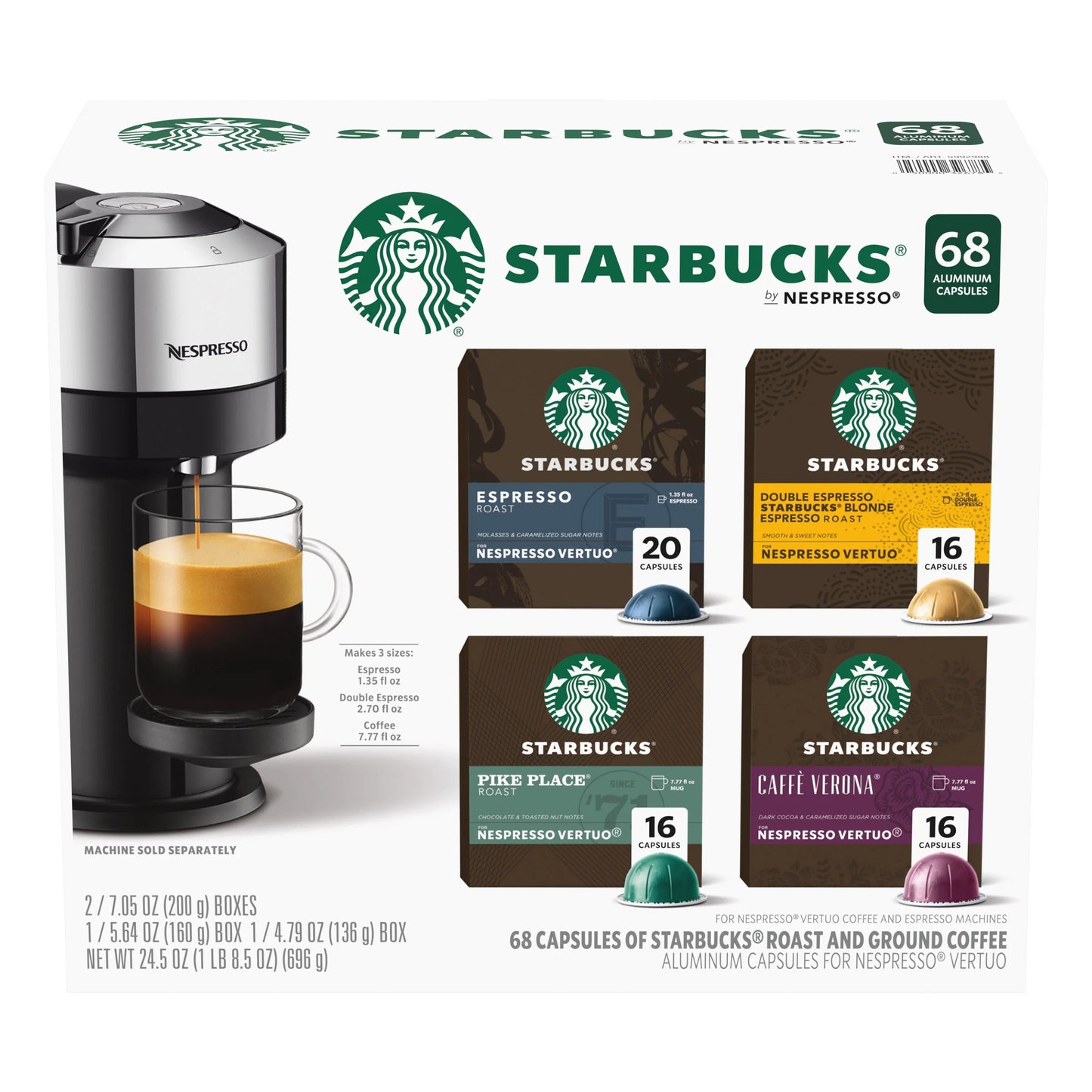 Starbucks by Nespresso Capsules for Nespresso Vertuo Machines, 68 ct. Variety Pack