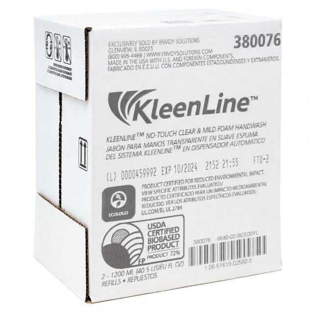 KLEENLINE No-Touch Clear & Mild Foam Handwash, 6640-02-BCE00YL, 1200ml Refills | 2 Bottles/Case