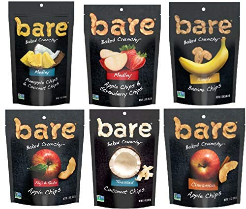 Bare Baked Crunchy Fruit Chips Snack Peak Variety Gift Box – Coconut, Apple, Cinnamon Apple, Banana, Apple Strawberry Medley, and Pineapple Coconut Medley