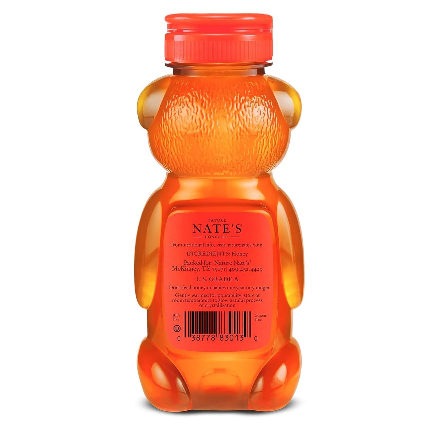 Nate's 100% Pure, Raw & Unfiltered Honey - Award-Winning Taste, 12oz. Honey Bear Bottle