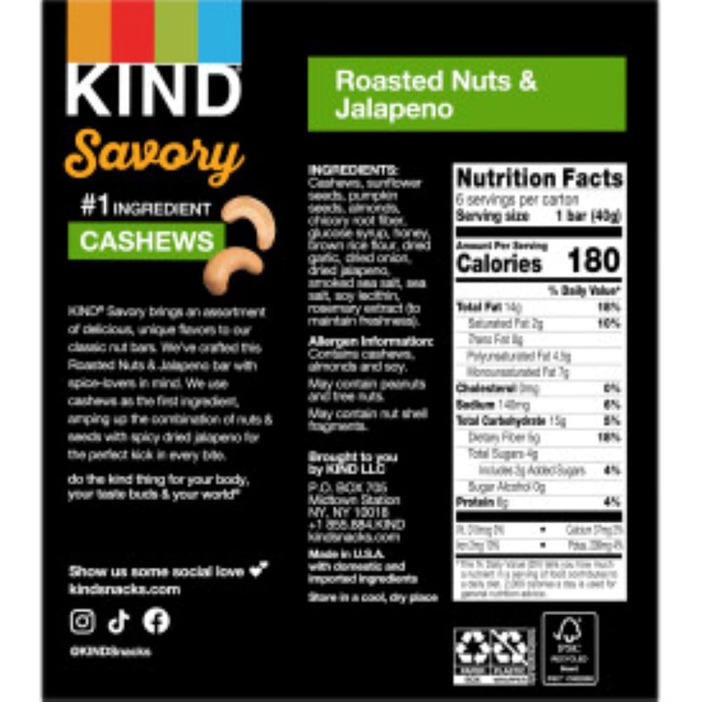 KIND® Bars Savory 18ct Variety Pack (Rosemary, Jalapeno and Paprika), 6g Protein, High Fiber, Gluten Free Snack Bars