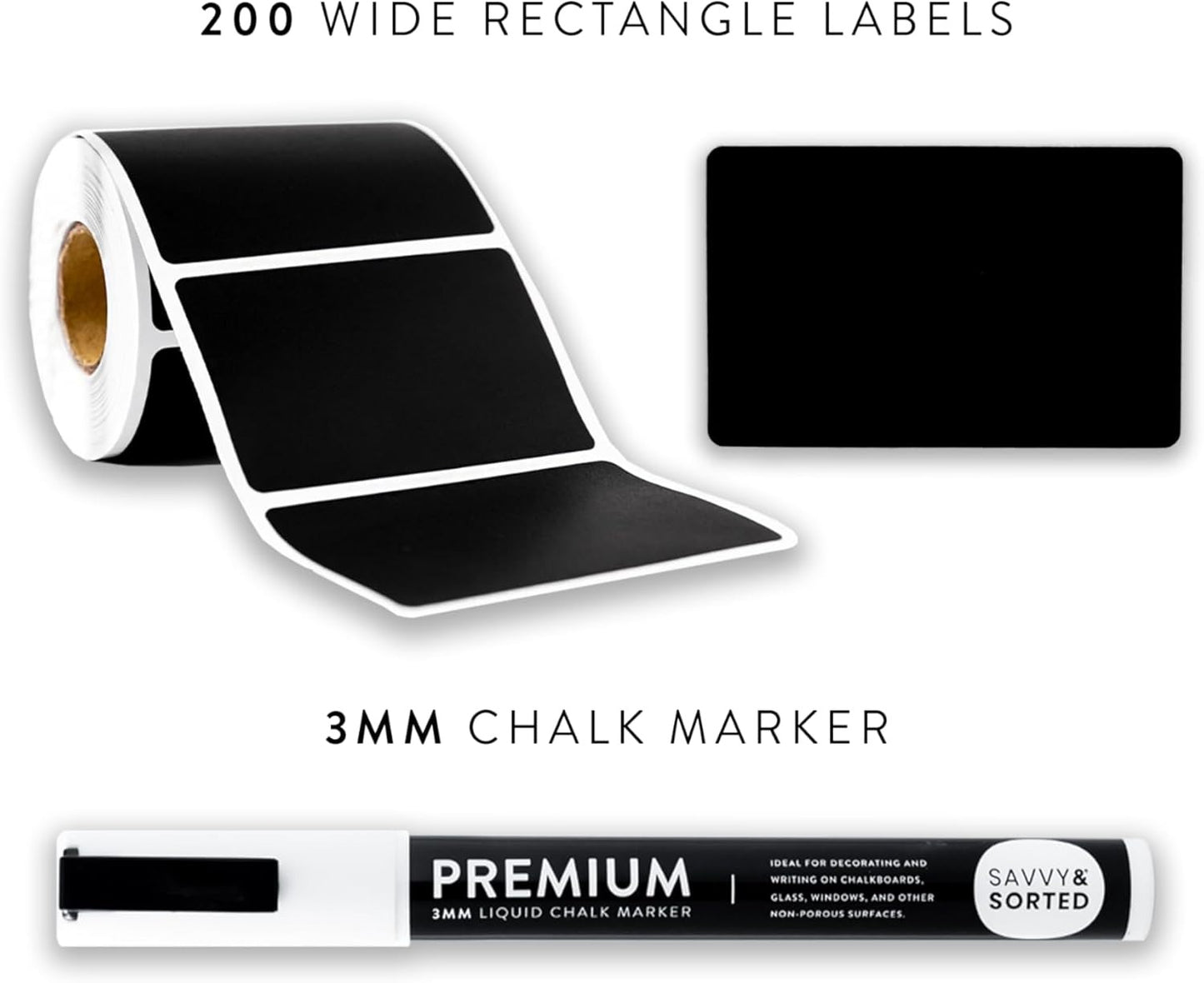 200 Chalkboard Labels for Storage Bins, Removable Black Stickers with Chalk Marker, Pantry Containers and Storage Bin Organization