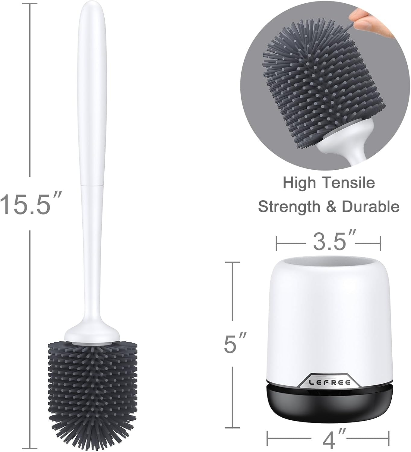 Lefree Silicone Toilet Brush,Rubber Toilet Bowl Brush and Holder Set with Ventilated Holder, Toilet Cleaner Brush for Bathroom,Floor Standing & Wall Mounted Toilet Scrubber Without Drilling