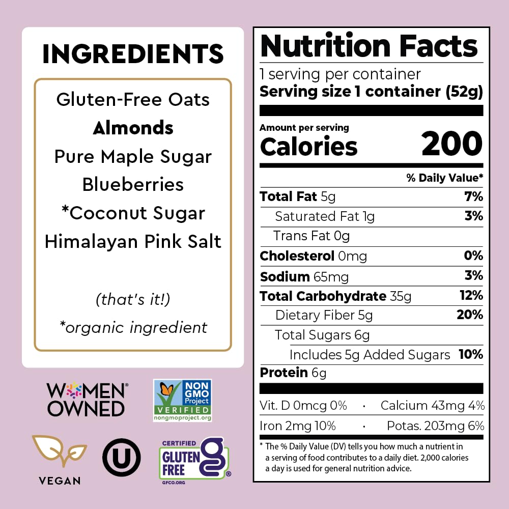 Mylk Labs Blueberry Maple Protein Oatmeal Cups, Whole Grain, Low Sugar, High Fiber Breakfast with Superfoods, Quick & Easy, On the Go, Instant Oatmeal, Rolled Oats, Gluten Free, Vegan, Nut Free, 12 Pack
