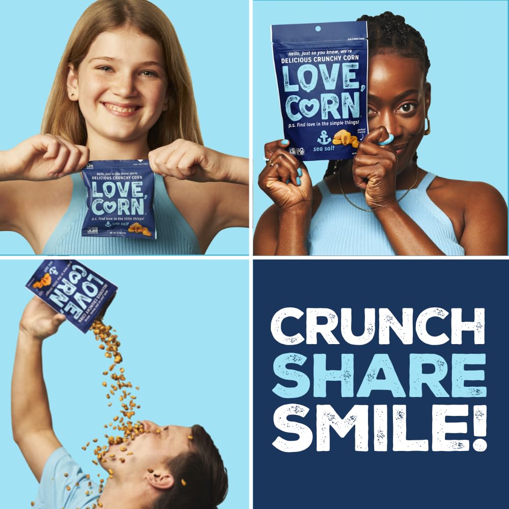 LOVE CORN Family Favorite - Sea Salt, BBQ, Salt & Vinegar, Cheddar 0.7oz x 20 - Delicious Crunchy Corn - Healthy Family Snacks - Gluten Free, NON-GMO - Alternative for Chips, Nuts, Crackers & Pretzels