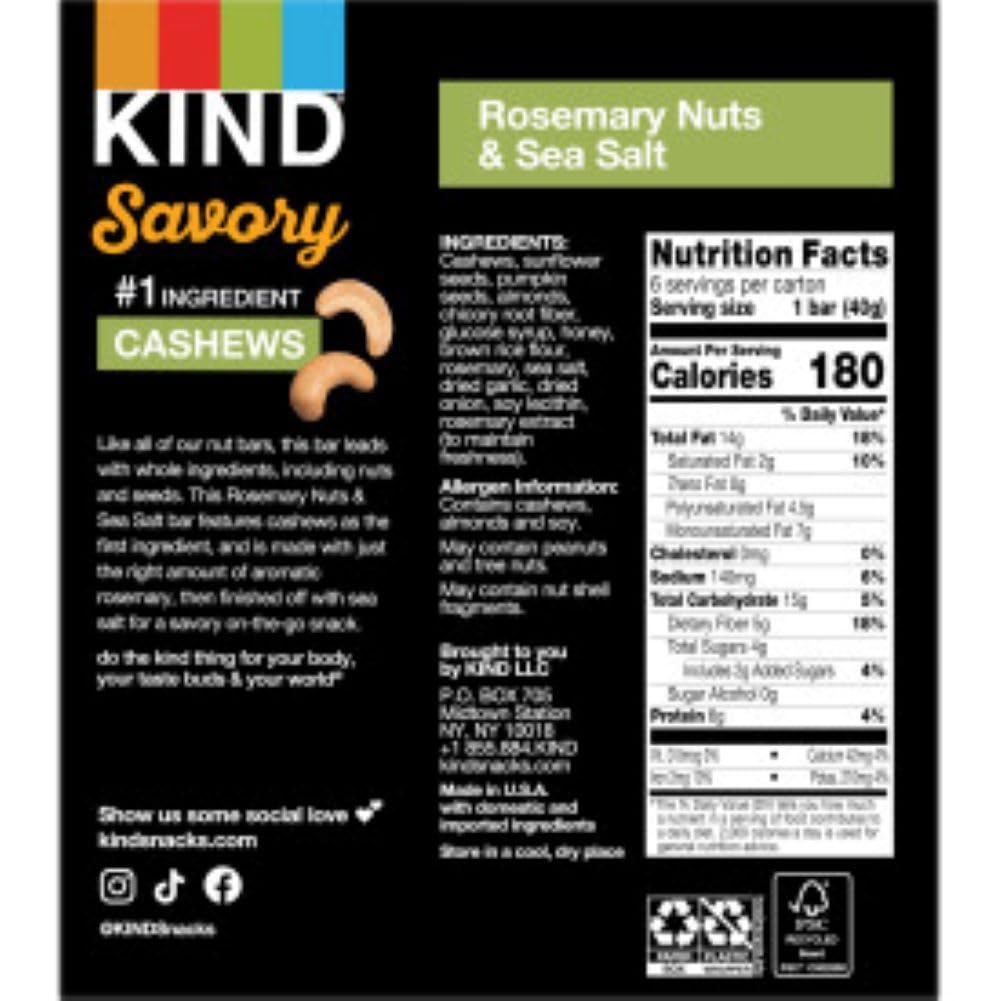 KIND® Bars Savory 18ct Variety Pack (Rosemary, Jalapeno and Paprika), 6g Protein, High Fiber, Gluten Free Snack Bars