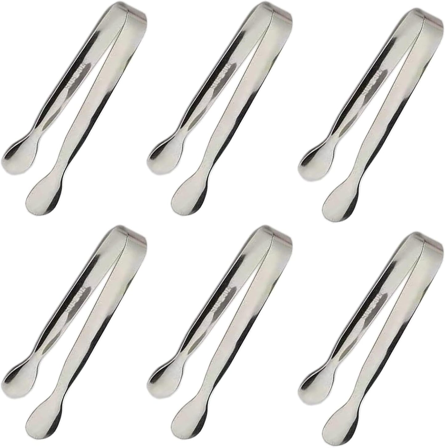 6PCS Ice Tongs Mini Sugar Tongs 4.25Inch Stainless Steel Small Serving Tong, Tiny Kitchen Tong for Appetizers,Tea Party, Coffee Bar, Desserts by Sunenlyst (Silver)
