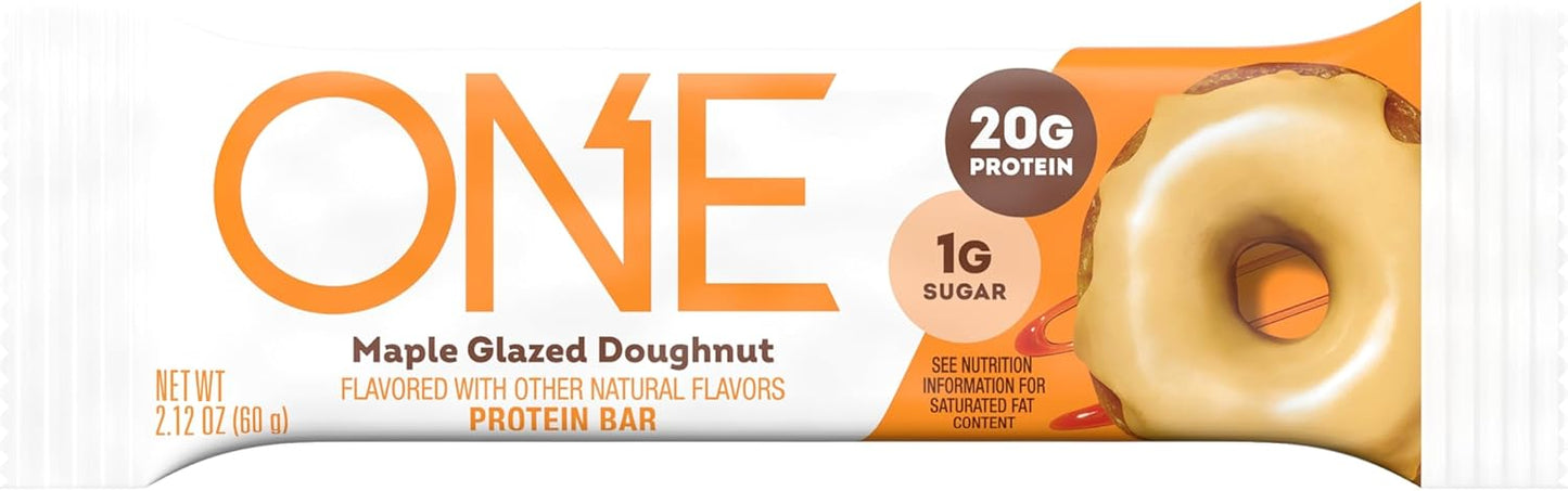 ONE Protein Bars, Maple Glazed Doughnut, Gluten Free with 20g Protein and 1g Sugar, Pantry Staples, 2.12 oz (12 Count)