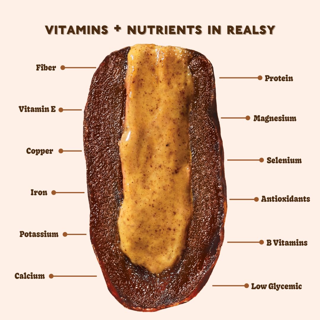 Realsy Almond Butter Filled Medjool Dates, Organic Dates with No Sugar Added, Gluten-Free, Vegan, Good Source of Fiber, Low Glycemic Index, All Natural Healthy Snack, (10 Pack)