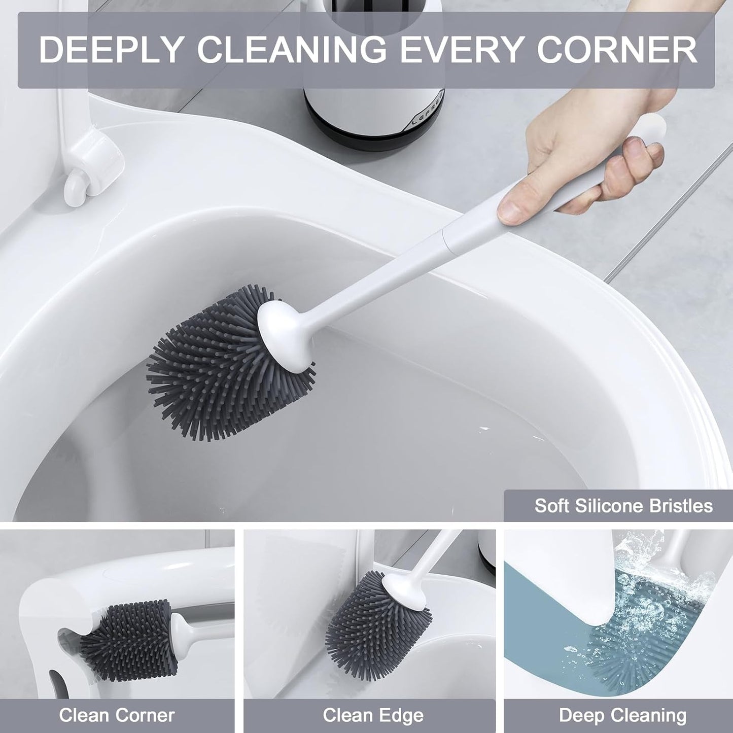Lefree Silicone Toilet Brush,Rubber Toilet Bowl Brush and Holder Set with Ventilated Holder, Toilet Cleaner Brush for Bathroom,Floor Standing & Wall Mounted Toilet Scrubber Without Drilling