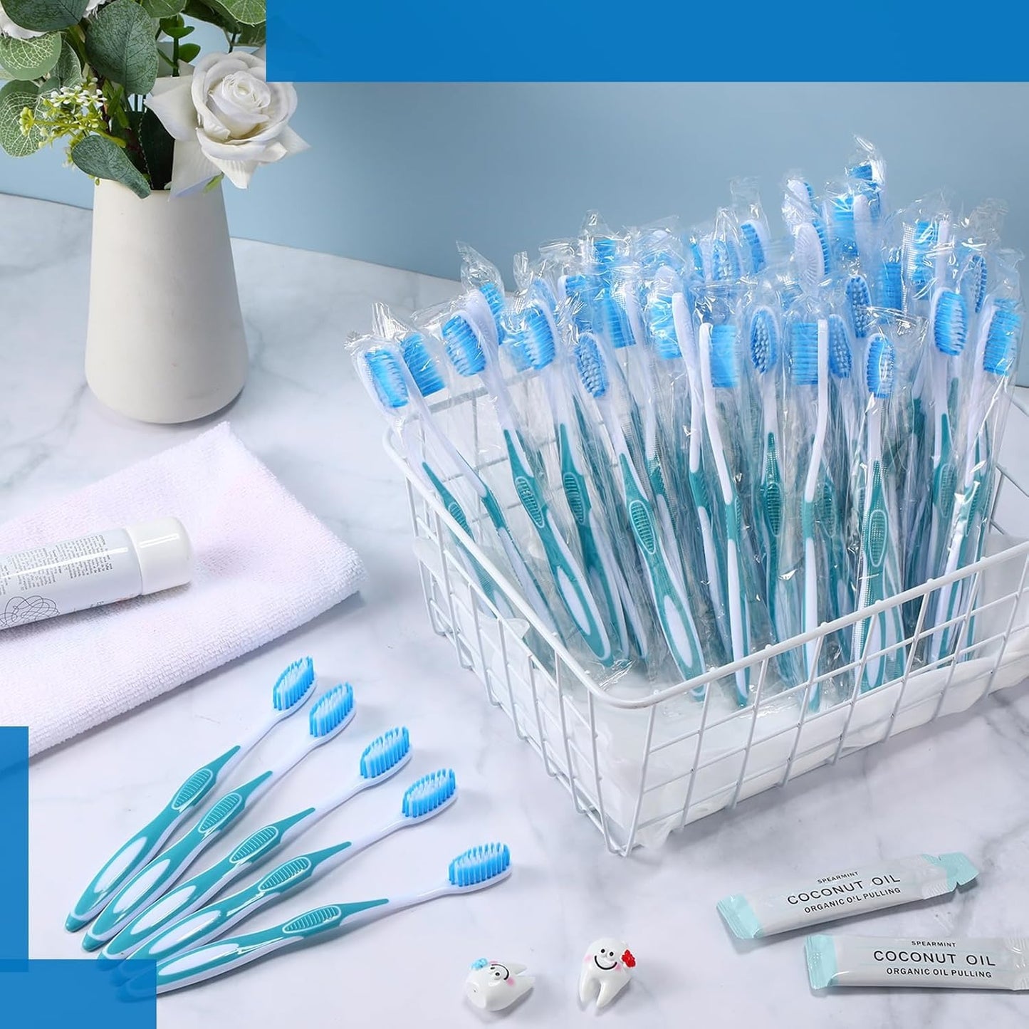 100 Pcs Prepasted Disposable Toothbrushes Individually Wrapped Pre Pasted Soft Bristle Tooth Brush Travel Toothbrush for Camping Guestroom Car Office School Hotel Homeless Gifts (Blue)