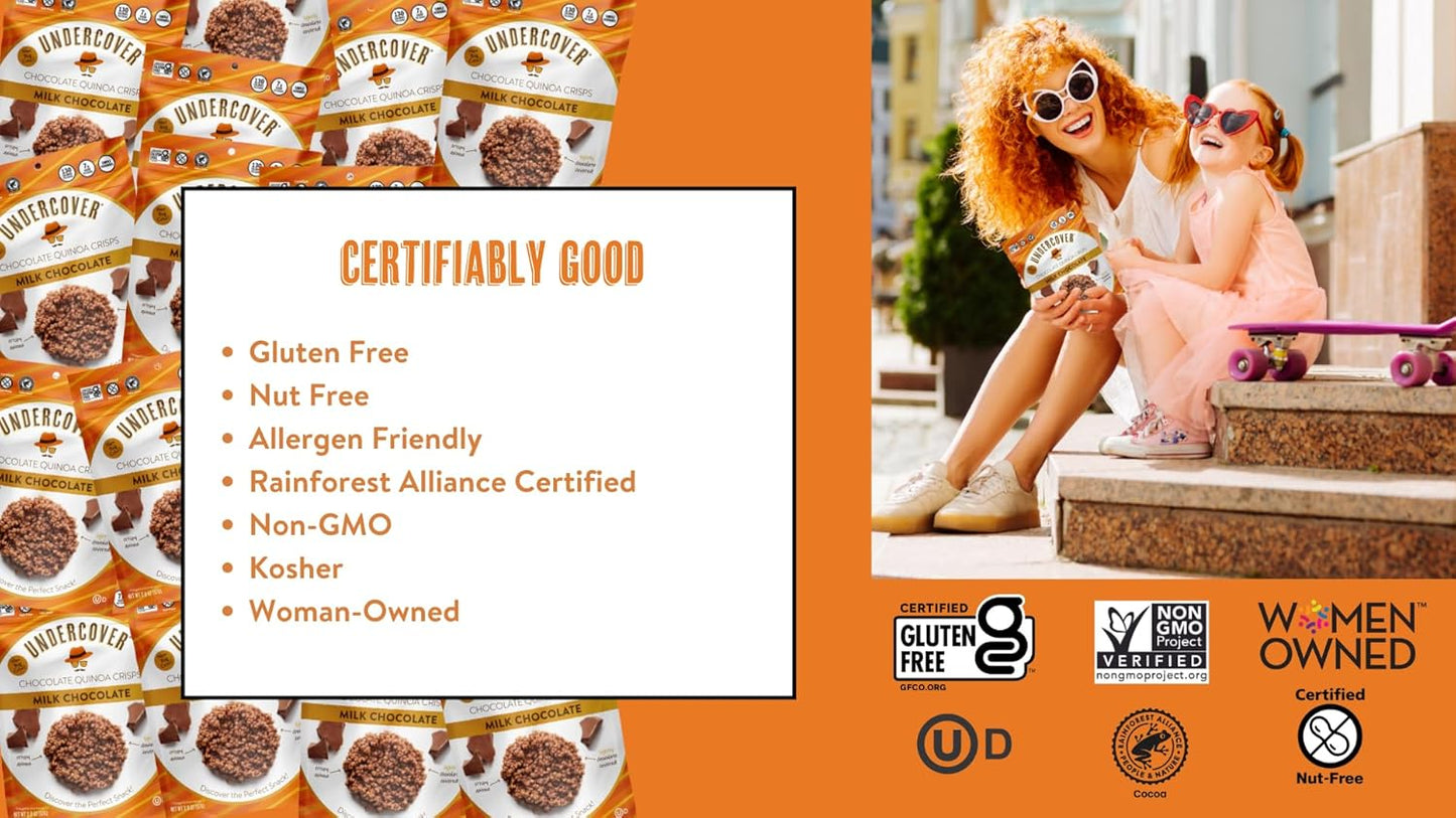 Undercover Chocolate Quinoa Crisps - Dark Chocolate + Sea Salt | 70-Count, Individually Wrapped Crisps | Gluten Free, Nut-Free, Allergen Friendly, Kosher, Plant-Based