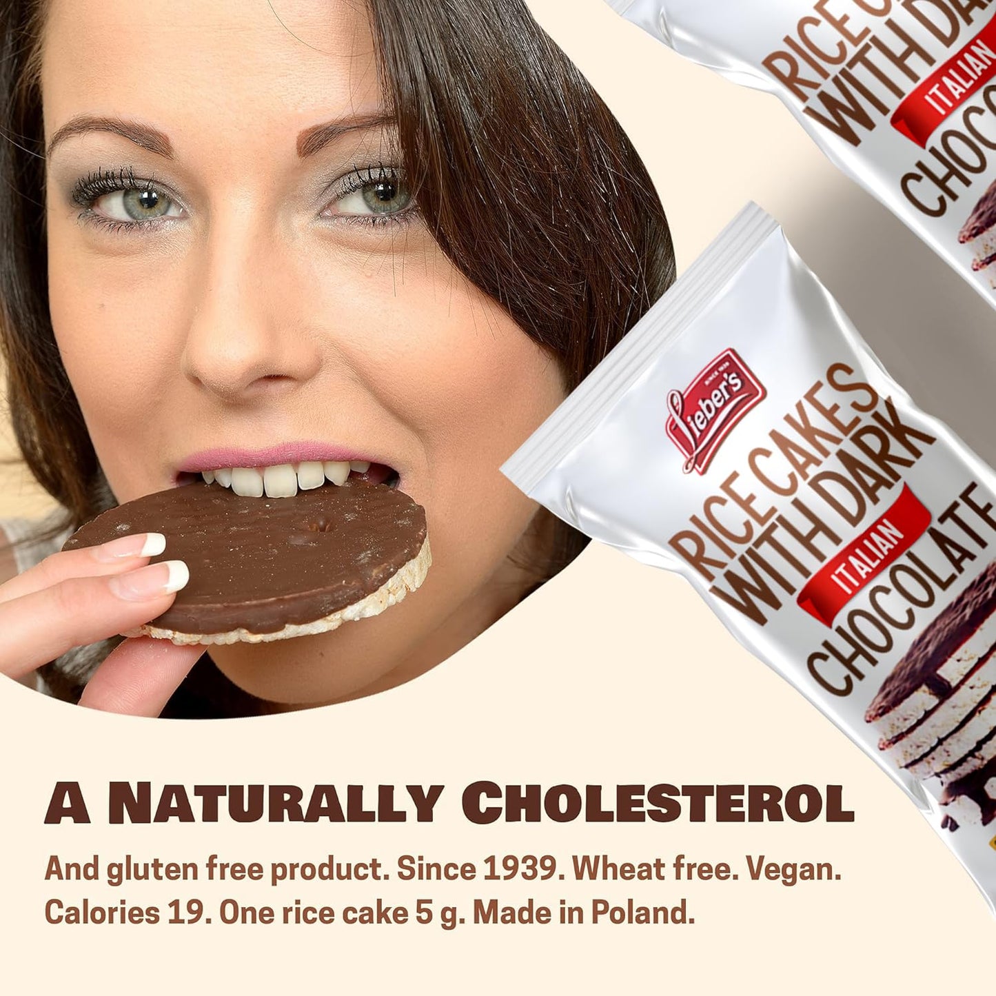 LIEBERS Dark Chocolate Rice Cakes, Kosher Certified Dairy Free, Gluten Free Snack (Dark Chocolate) Pack Of 8