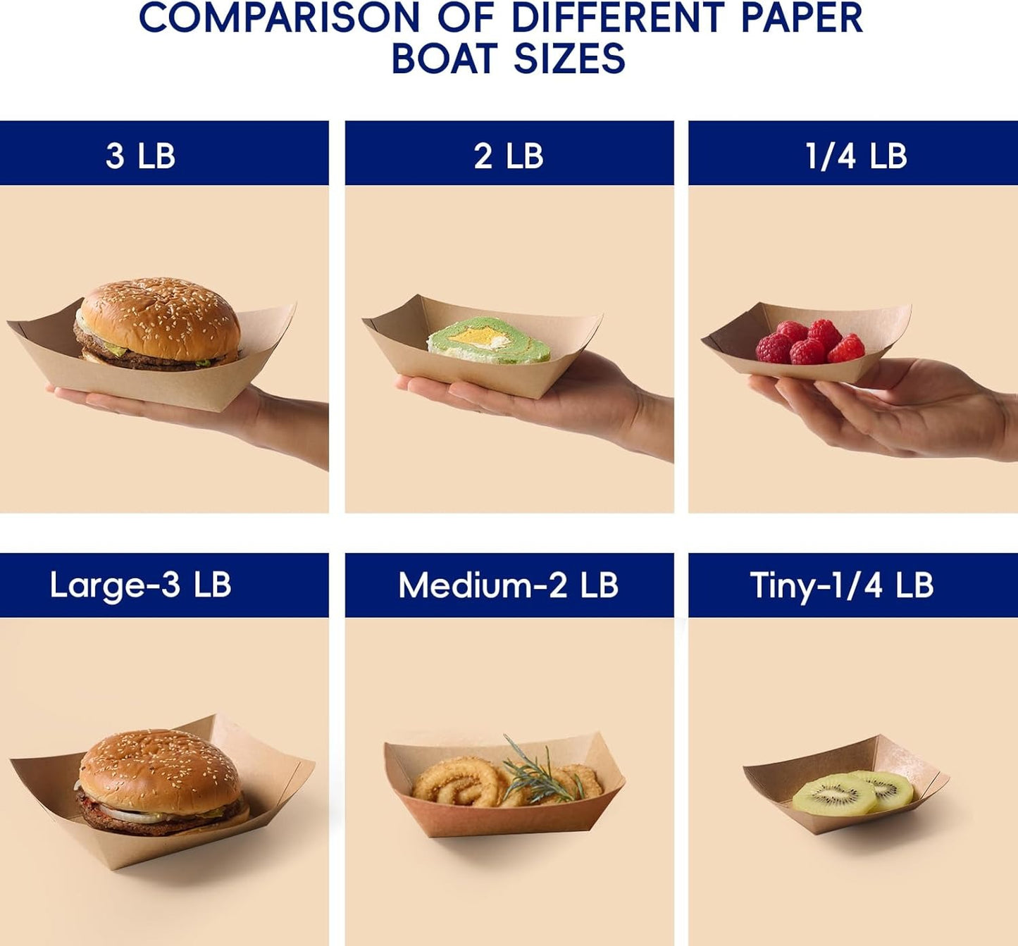 JOLLY CHEF 250 Pack 1/4 Lb Paper Food Trays, Mini Disposable Boat, Paper Food Serving Tray for Snack Dessert Taco Nacho (Tiny)