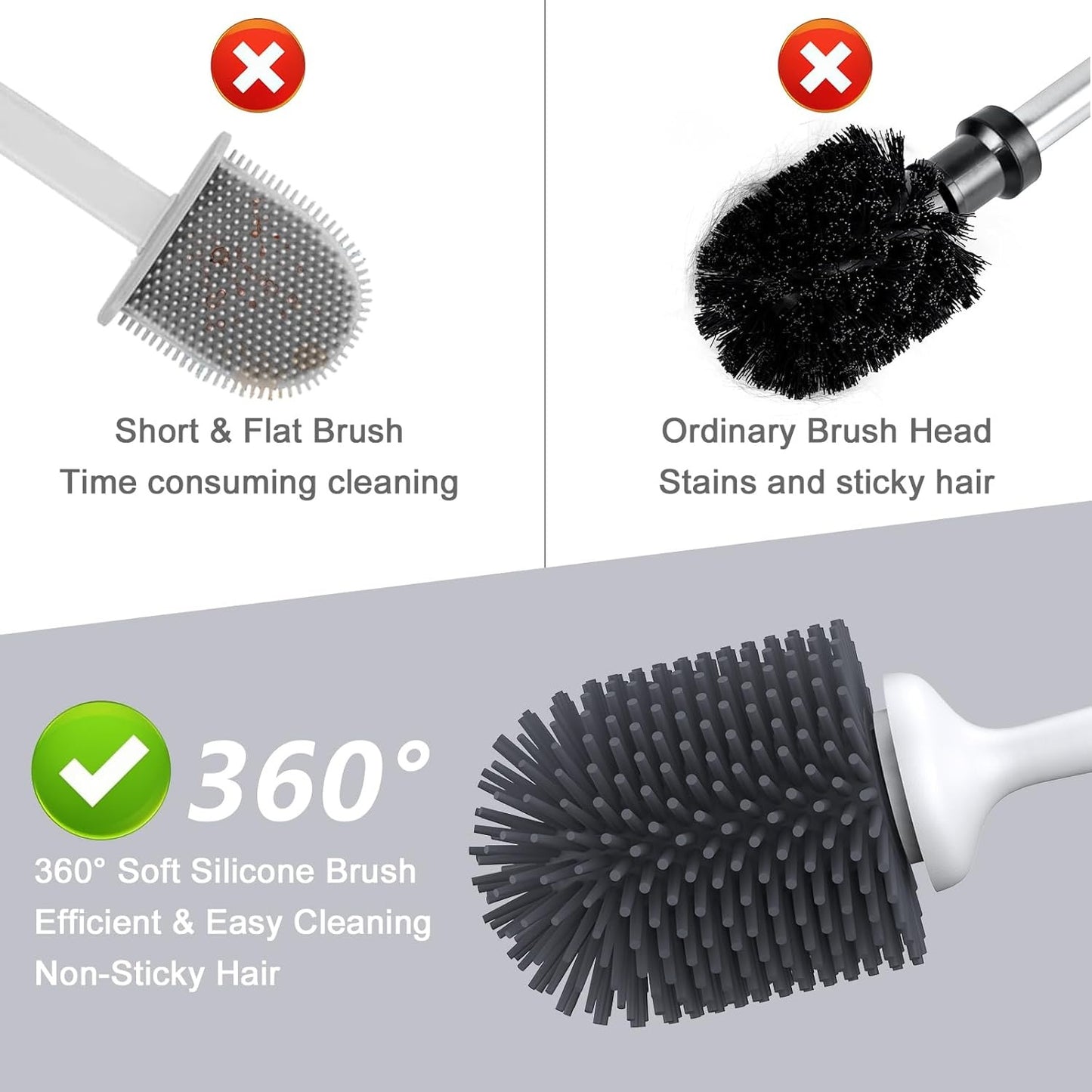Lefree Silicone Toilet Brush,Rubber Toilet Bowl Brush and Holder Set with Ventilated Holder, Toilet Cleaner Brush for Bathroom,Floor Standing & Wall Mounted Toilet Scrubber Without Drilling