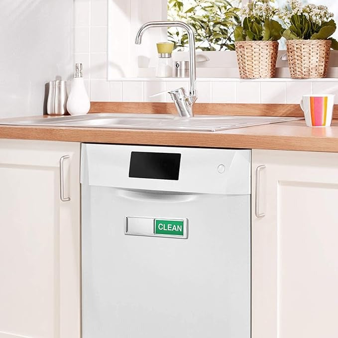 Dishwasher Magnet Clean Dirty Sign Shutter Only Changes When You Push It Non-Scratching Strong Magnet or Adhesive Options Indicator Tells Whether Dishes are Clean or Dirty (Silver)