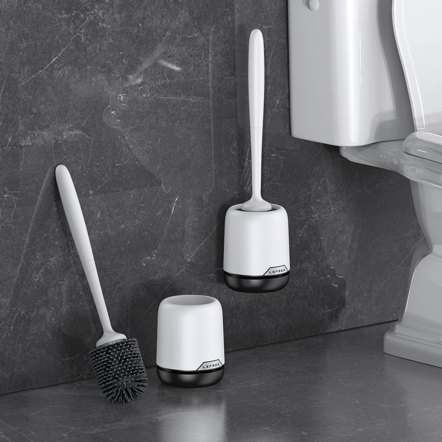 Lefree Silicone Toilet Brush,Rubber Toilet Bowl Brush and Holder Set with Ventilated Holder, Toilet Cleaner Brush for Bathroom,Floor Standing & Wall Mounted Toilet Scrubber Without Drilling