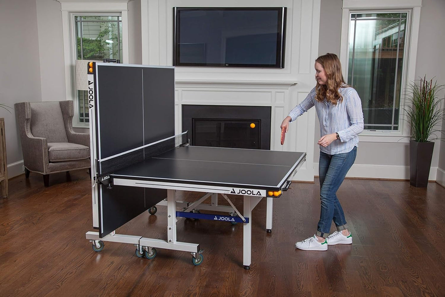 JOOLA Inside Professional MDF Indoor Ping Pong Table with Quick Clamp Table Tennis Net and Post Set - 10 Minute Easy Assembly - Tournament Quality - Foldable with Single Player Playback Mode