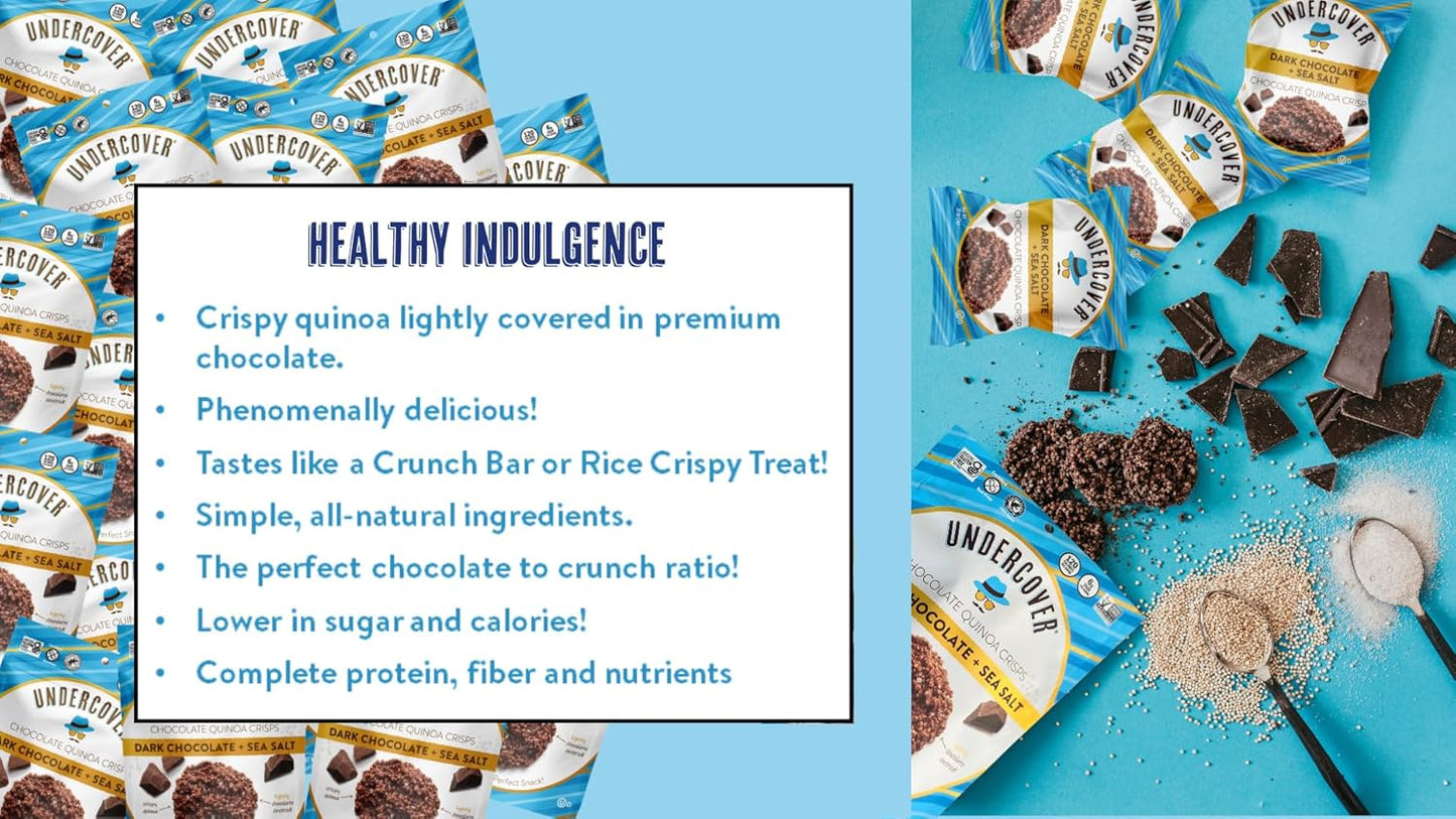 Undercover Chocolate Quinoa Crisps - Dark Chocolate + Sea Salt | 70-Count, Individually Wrapped Crisps | Gluten Free, Nut-Free, Allergen Friendly, Kosher, Plant-Based