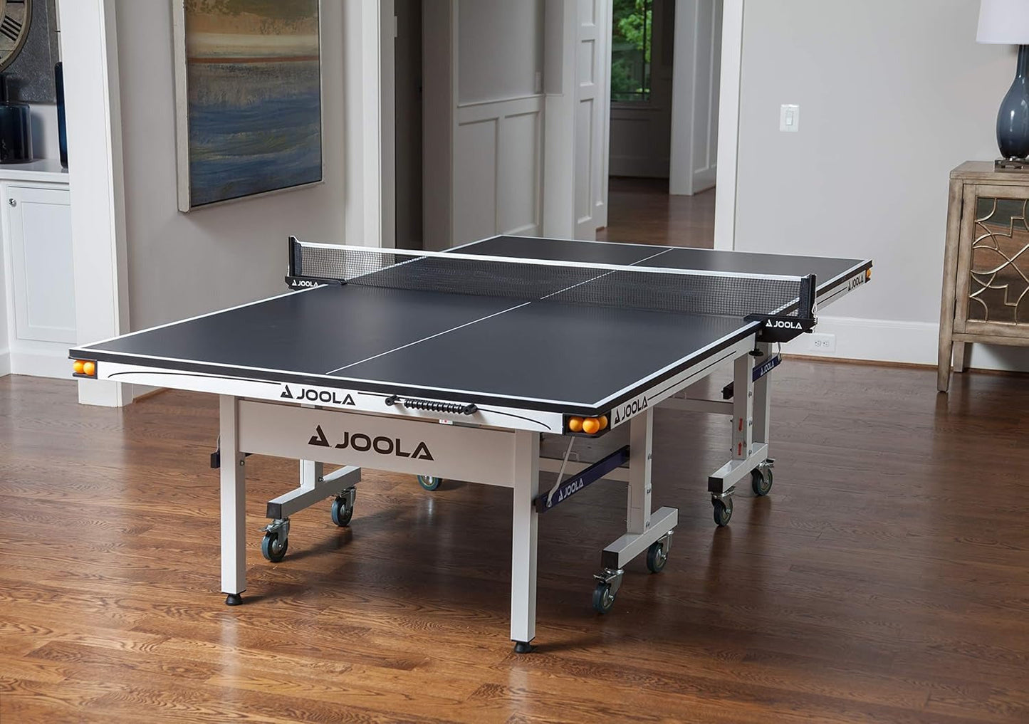JOOLA Inside Professional MDF Indoor Ping Pong Table with Quick Clamp Table Tennis Net and Post Set - 10 Minute Easy Assembly - Tournament Quality - Foldable with Single Player Playback Mode