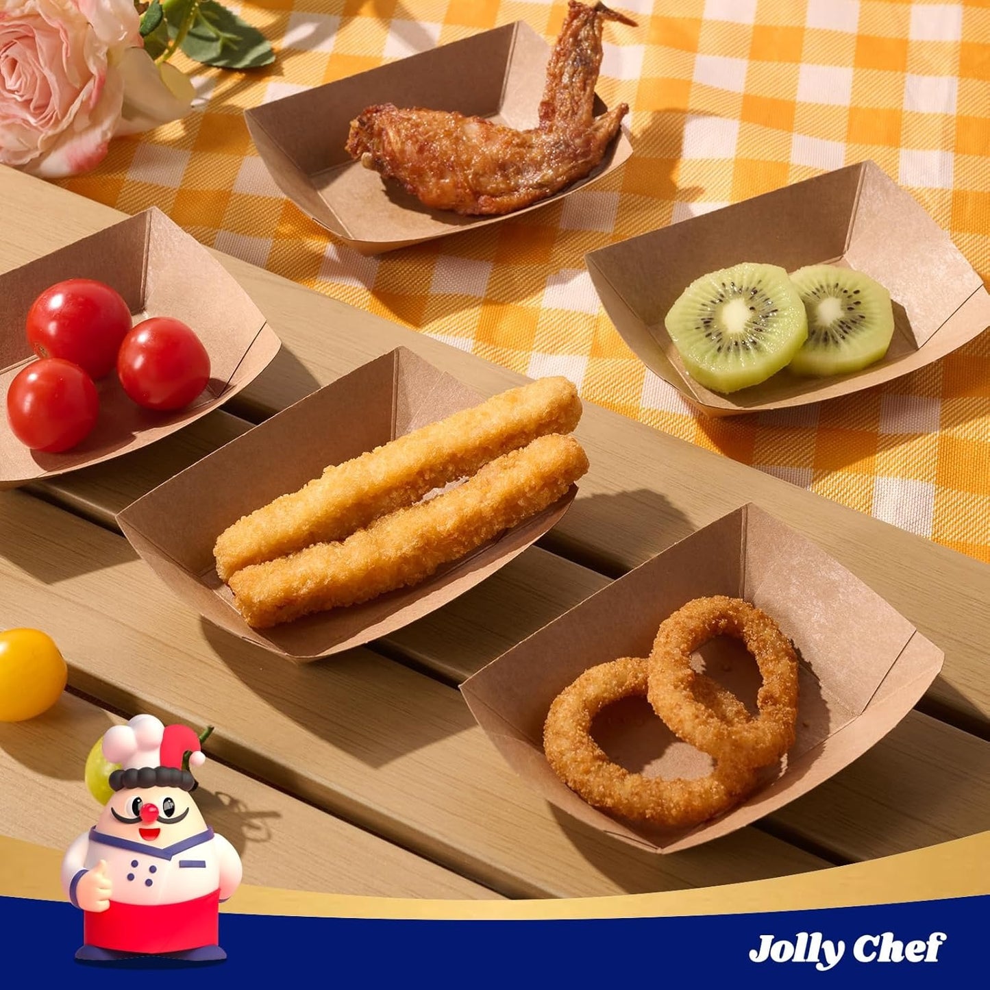 JOLLY CHEF 250 Pack 1/4 Lb Paper Food Trays, Mini Disposable Boat, Paper Food Serving Tray for Snack Dessert Taco Nacho (Tiny)
