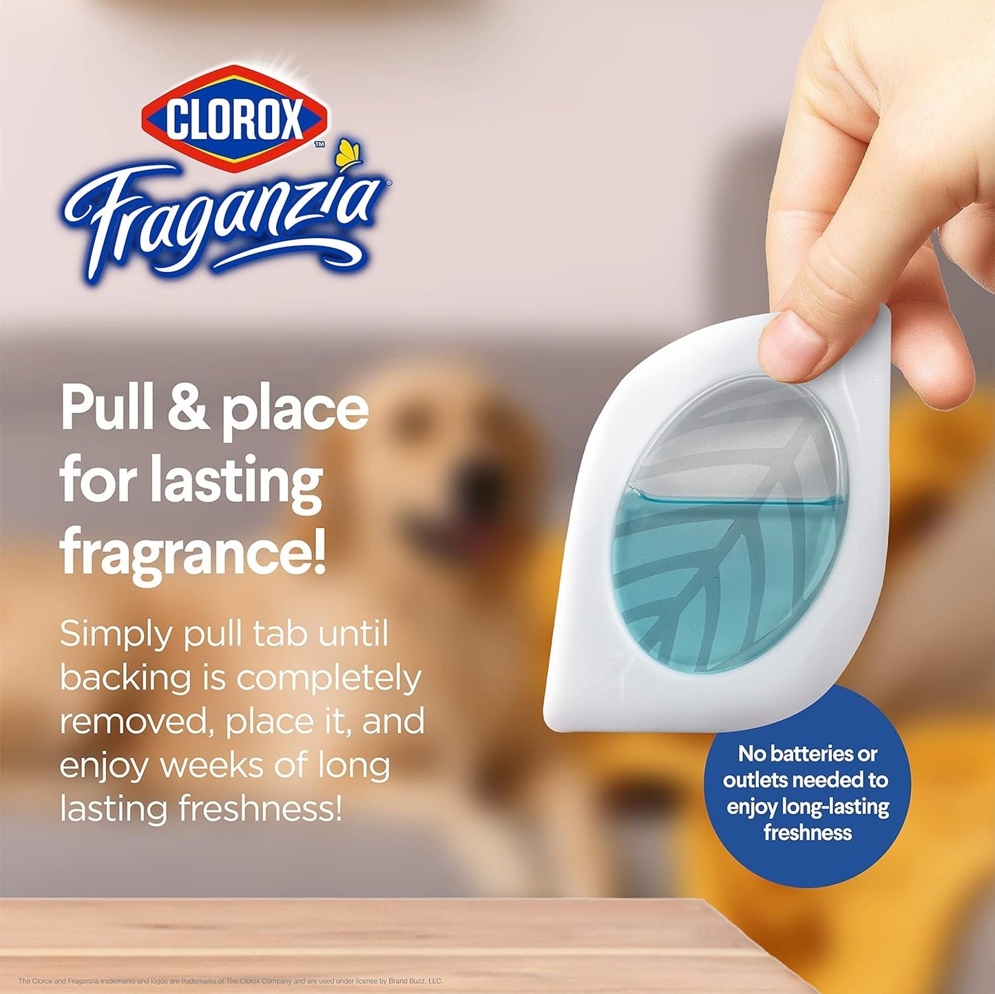 Clorox Fraganzia Small Room Air Freshener in Fresh Ocean Breeze, 2ct | Peel & Place, No-Plug, Battery-Free for Closets, Laundry Room, Entry Way, Bathroom, Locker, 2 Units