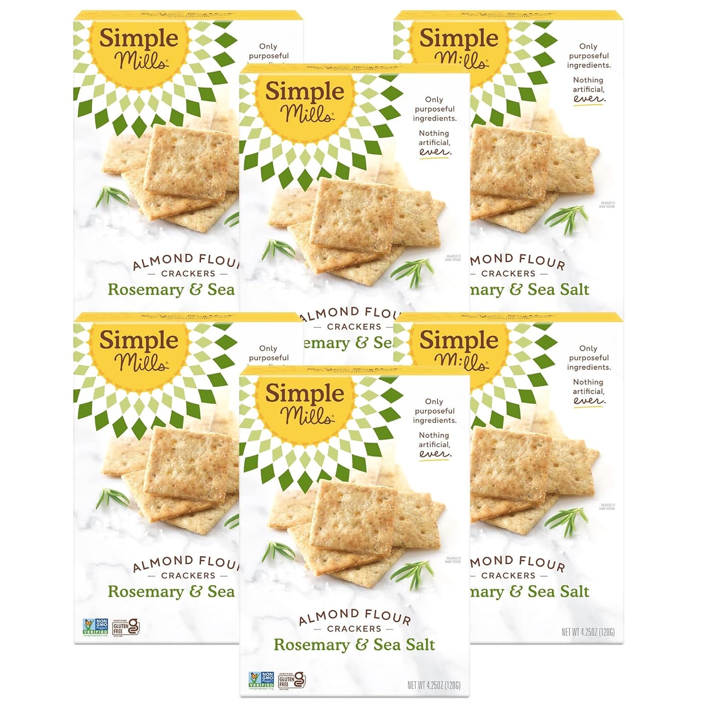 Simple Mills Almond Flour Crackers, Rosemary & Sea Salt - Gluten Free, Vegan, Healthy Snacks, 4.25 Ounce (Pack of 6)