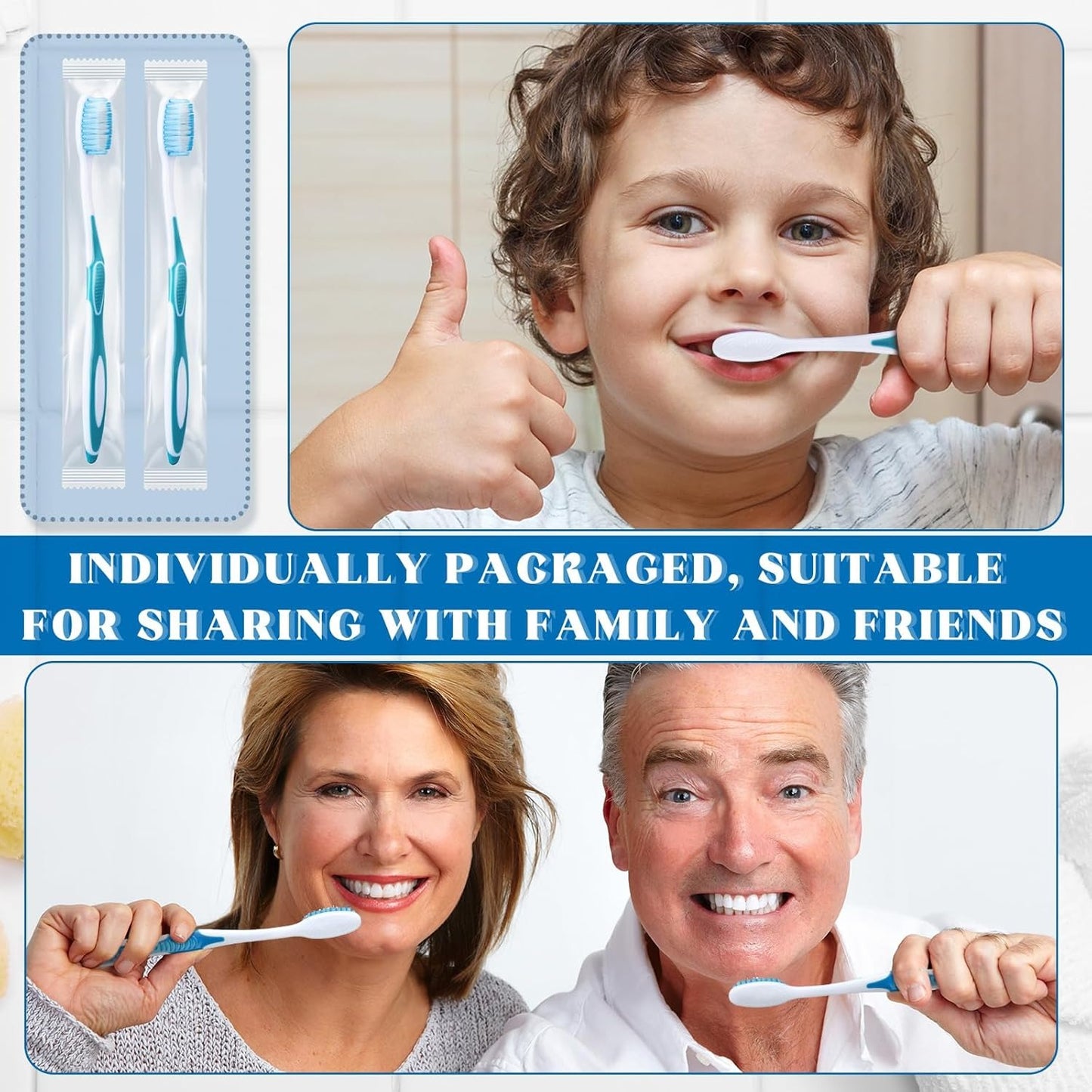 100 Pcs Prepasted Disposable Toothbrushes Individually Wrapped Pre Pasted Soft Bristle Tooth Brush Travel Toothbrush for Camping Guestroom Car Office School Hotel Homeless Gifts (Blue)
