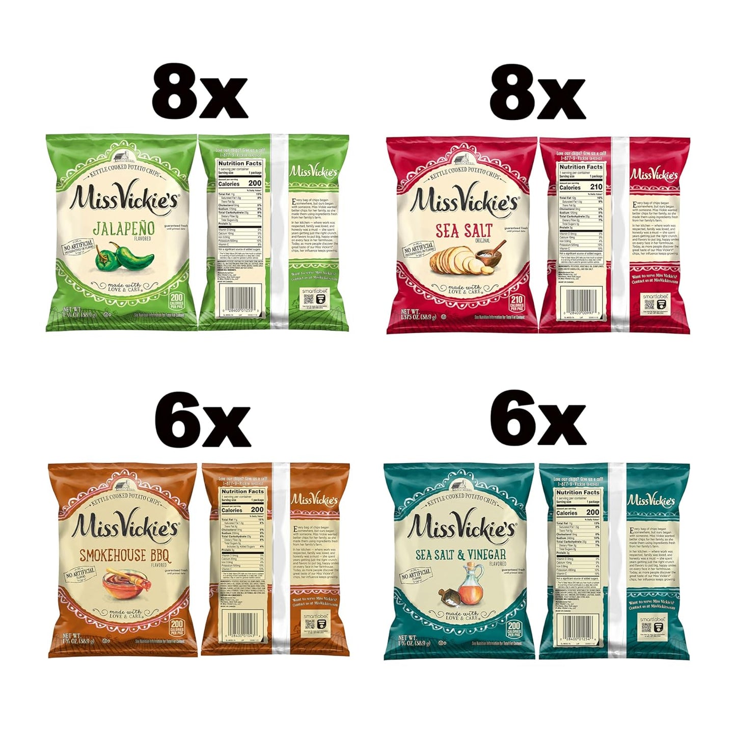 Miss Vickie's Kettle Cooked Potato Chips, Variety Pack, 1.375 Ounce (Pack of 28)
