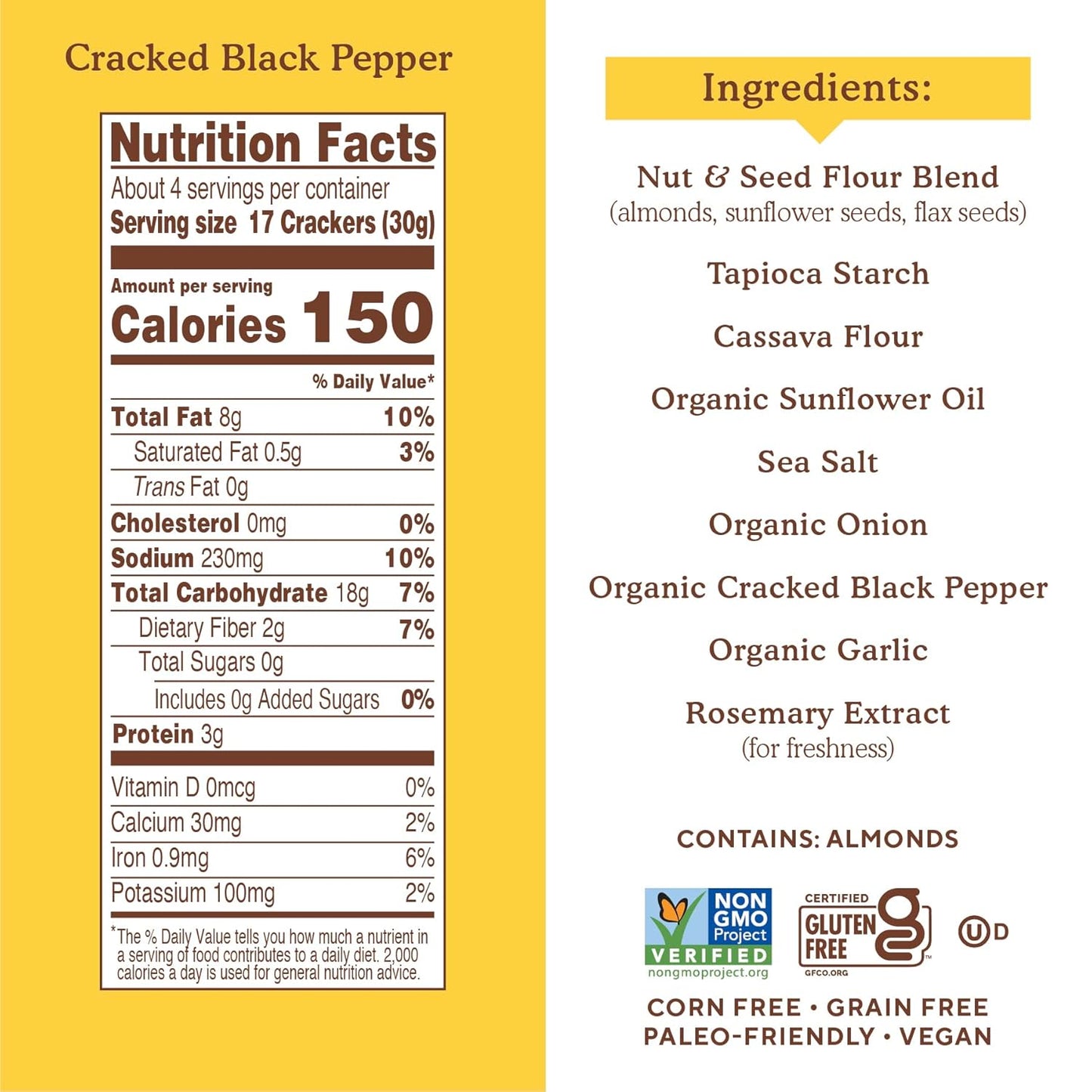 Simple Mills Almond Flour Crackers Black Cracked Pepper Gluten Flax Seed 4.25 oz Pack of 6