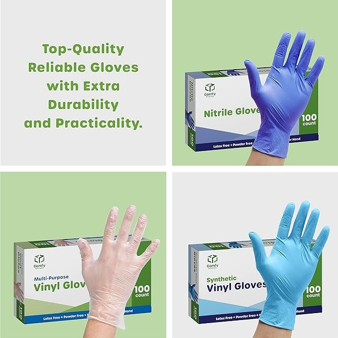 Comfy Package Black Nitrile HEAVY DUTY 6 Mil. Chemical Resistance, Latex & Powder Free, Textured Fingertips Disposable Gloves
