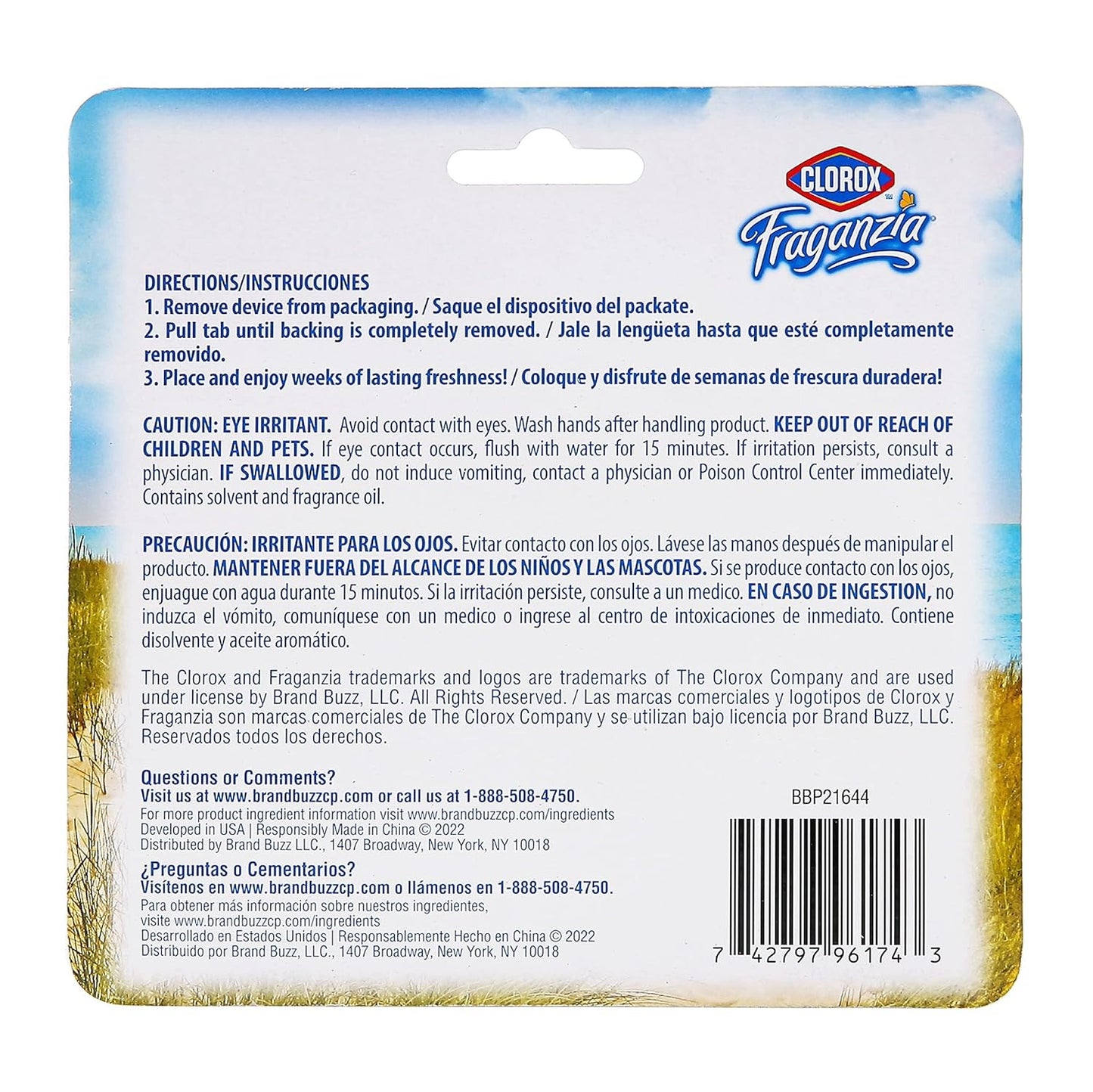 Clorox Fraganzia Small Room Air Freshener in Fresh Ocean Breeze, 2ct | Peel & Place, No-Plug, Battery-Free for Closets, Laundry Room, Entry Way, Bathroom, Locker, 2 Units