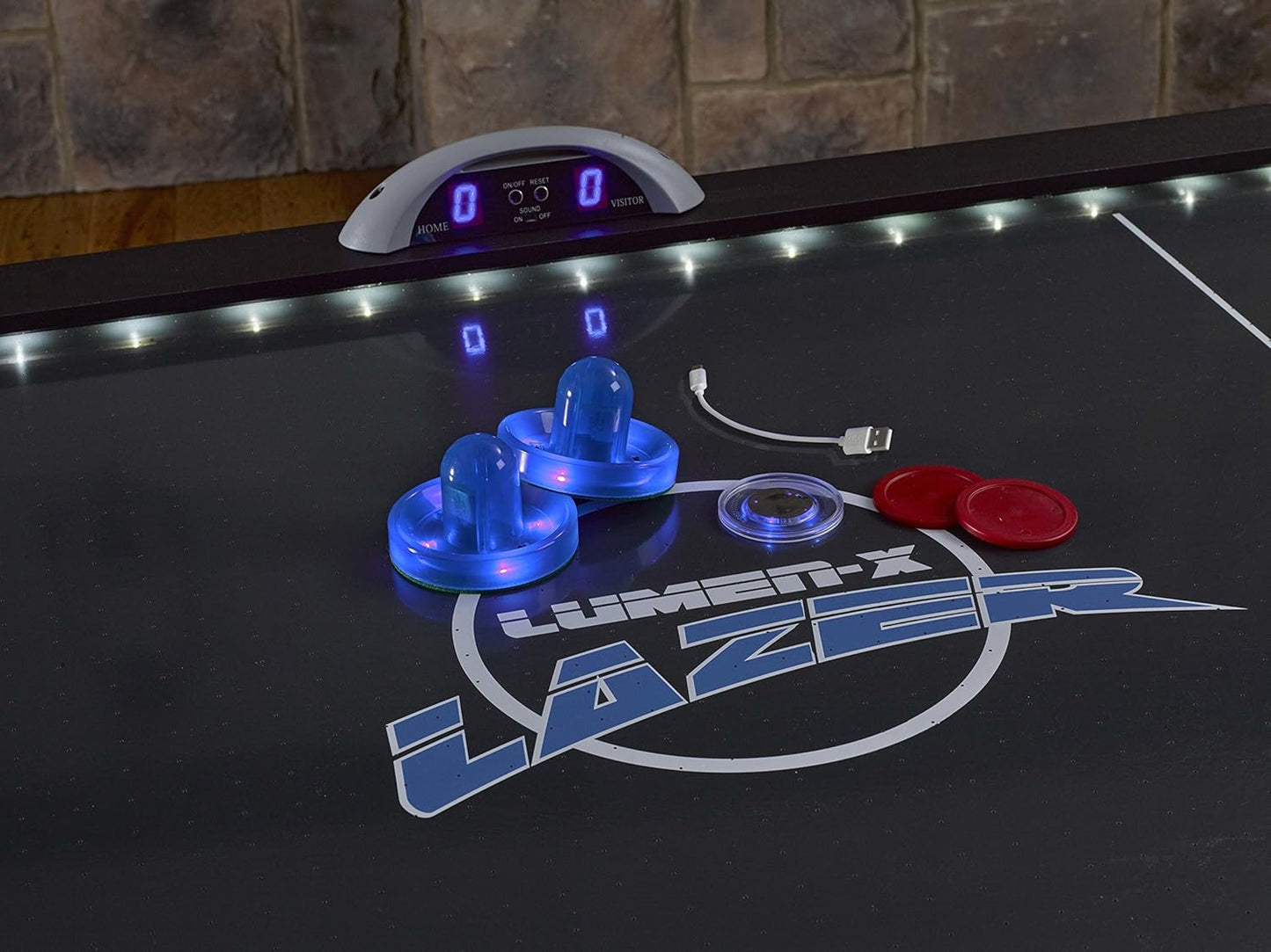 Triumph Sports Lumen-X Lazer 6' Interactive Air Hockey Table Featuring All-Rail LED Lighting and In-Game Music