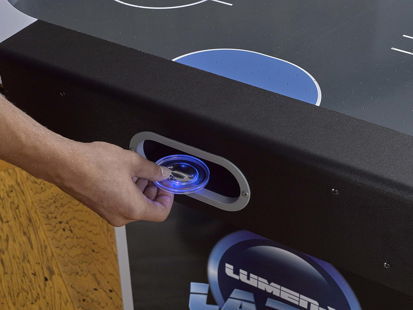 Triumph Sports Lumen-X Lazer 6' Interactive Air Hockey Table Featuring All-Rail LED Lighting and In-Game Music