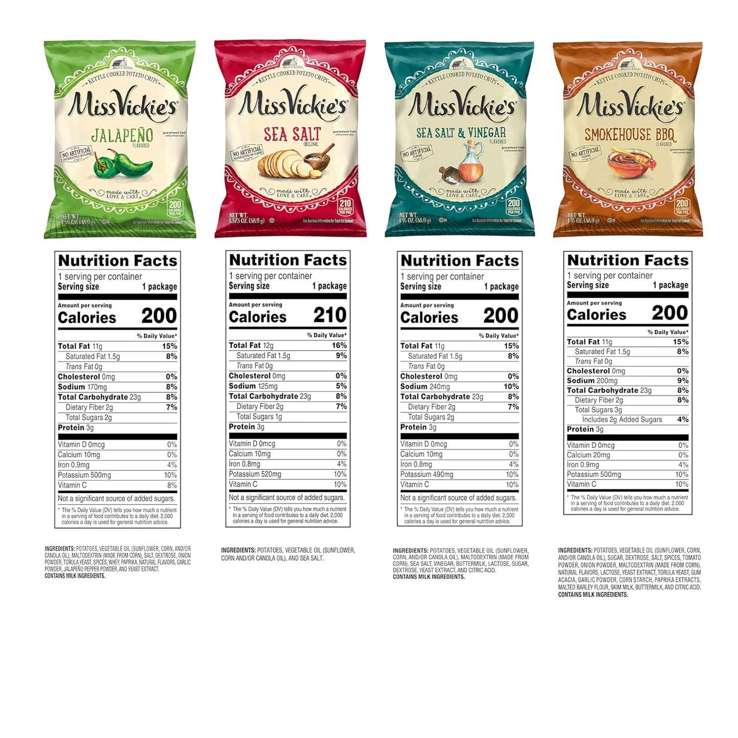 Miss Vickie's Kettle Cooked Potato Chips, Variety Pack, 1.375 Ounce (Pack of 28)