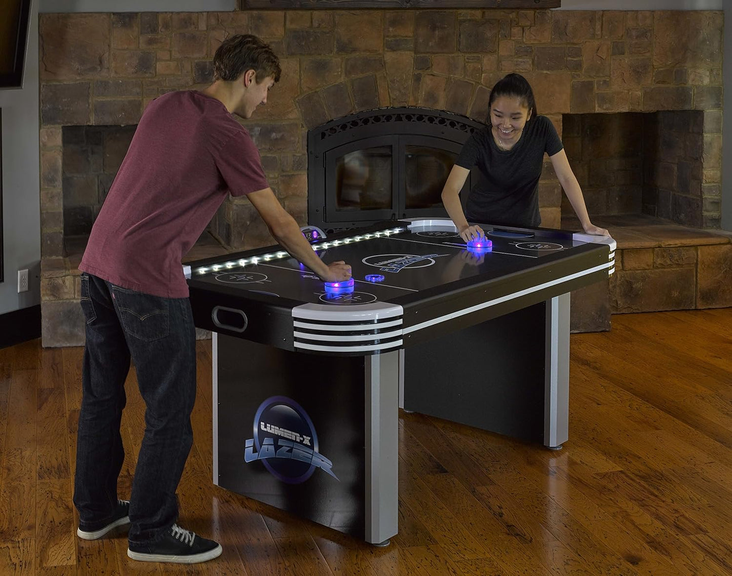 Triumph Sports Lumen-X Lazer 6' Interactive Air Hockey Table Featuring All-Rail LED Lighting and In-Game Music