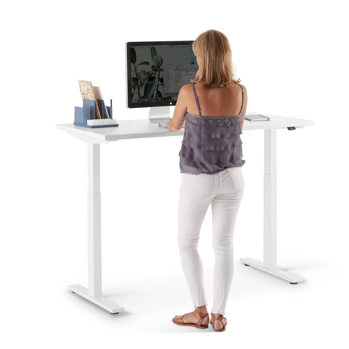 Series L 2S Adjustable Height Single Desk, White Legs - 57