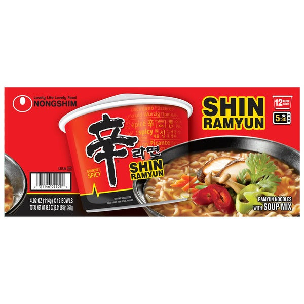 Nongshim Shin Ramyun Noodle Soup, Gourmet Spicy, 4.2 oz, 12 ct