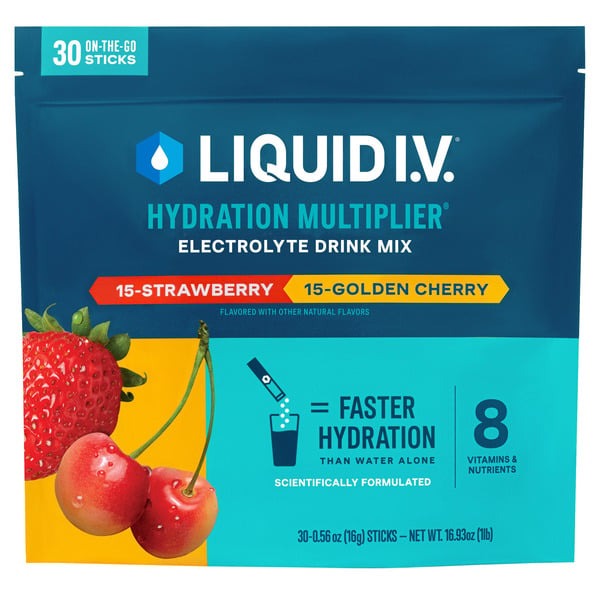 Liquid I.V. Hydration Multiplier 30 Individual Serving Stick Packs, Golden Cherry & Strawberry