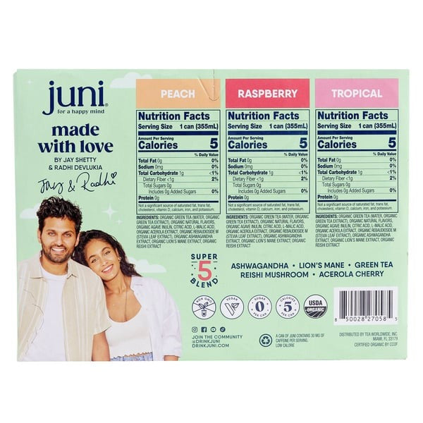 Juni Organic Sparkling Tea Variety Pack, 12 fl oz, 12-count