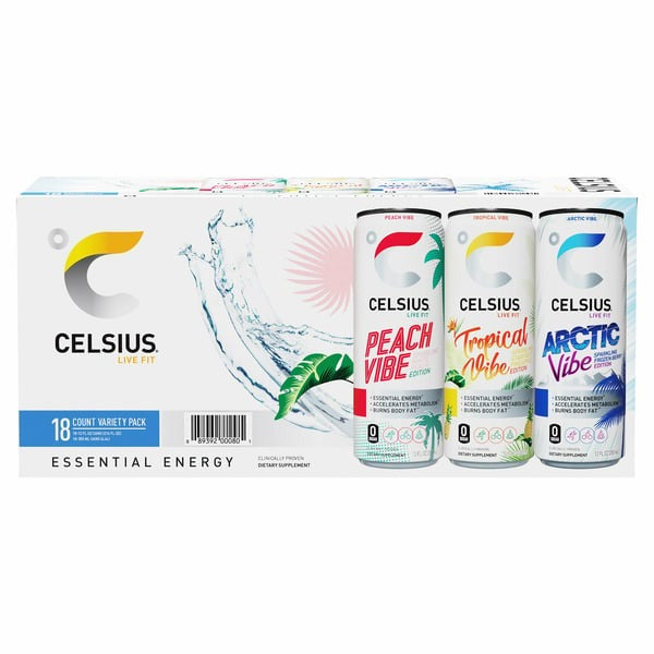 Celsius Sparkling Energy Drink, Variety Pack, 12 fl oz, 18-count