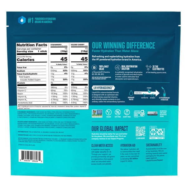 Liquid I.V. Hydration Multiplier 30 Individual Serving Stick Packs, Golden Cherry & Strawberry