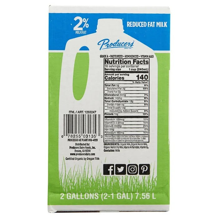 Producers Organic 2% Reduced Fat Milk, 1 gal, 2-count