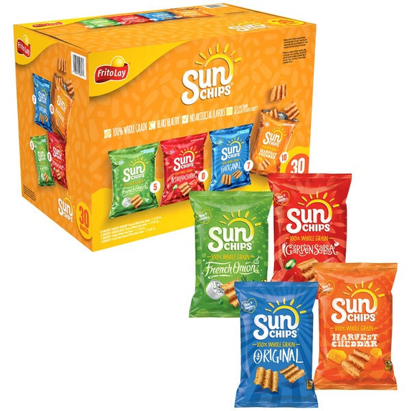 SunChips Whole Grain Snacks, Variety Pack, 1.5 oz, 30 ct