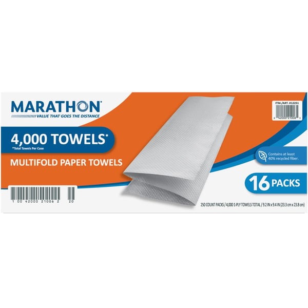 Marathon Multifold Paper Towels, 1-Ply, White, 4000 ct